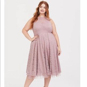 Torrid Mauve Pink Lace Midi Dress